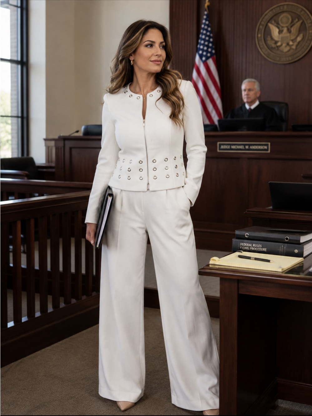 Calvin Klein White Grommet-Trim Zip Blazer-94% Polyester, 6% spandex
